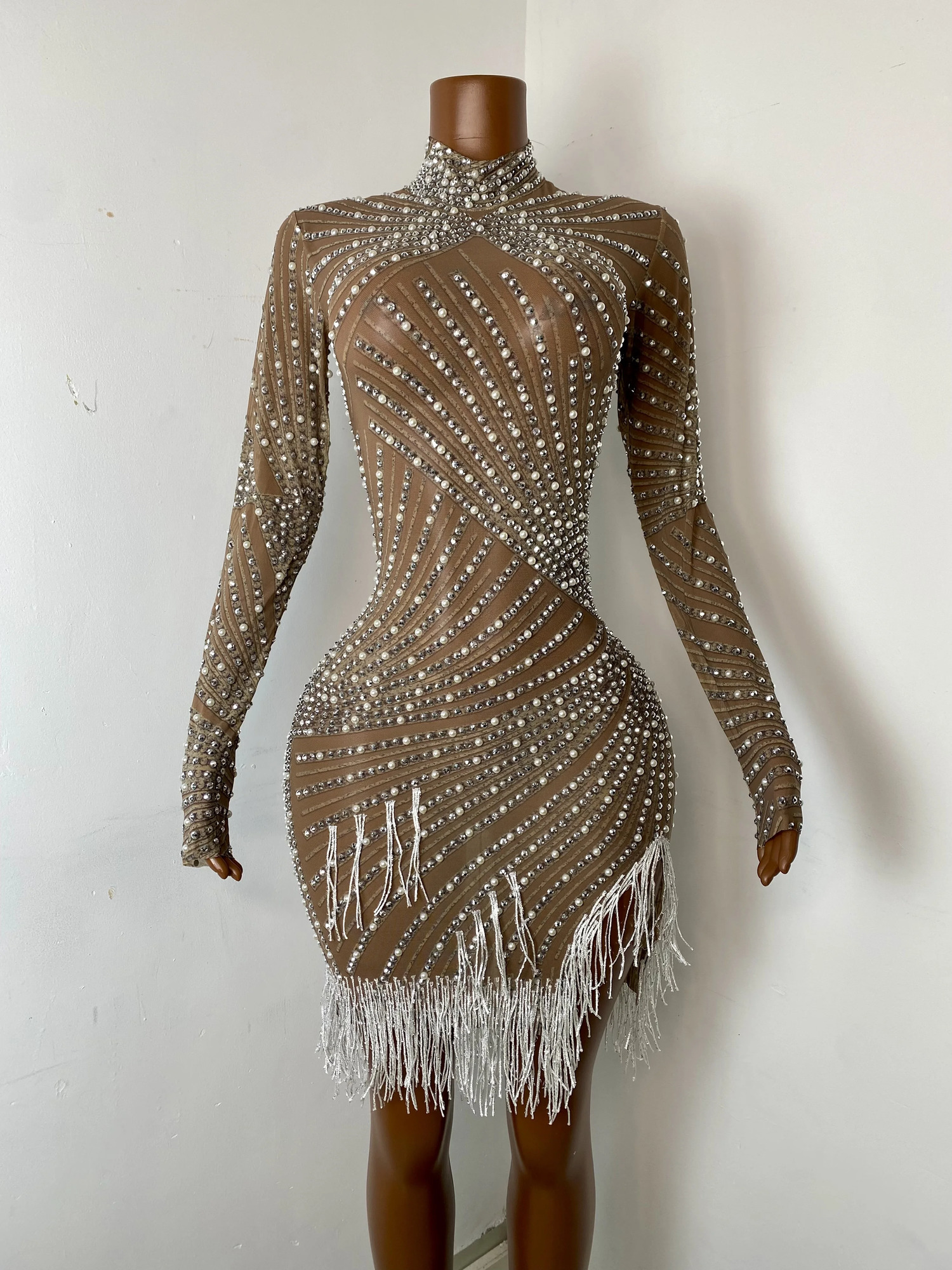 Women Summer Sexy Sequins Diamonds Tassel Bodycon Mini Dress Party Costume Bar Nightclub Stage Performance Clothing 261016