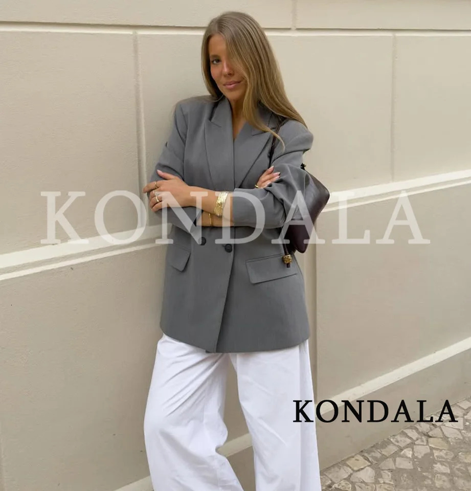 KONDALA Elegant Commute Double Breasted Blazer Women Spring Summer Casual Chic 2026 Trendy Office Lady Minimalist 261015