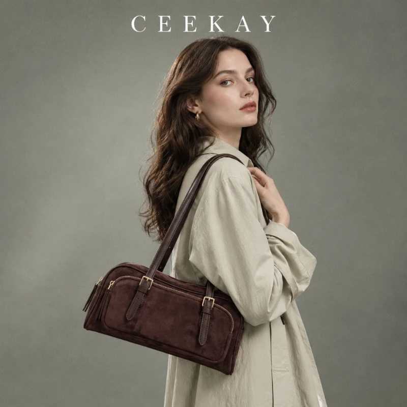 Designer Lg Totes CEEKAY Shape Suede Bag Top Handle Zipper Pocket Metal Buckle Detail Versatile ryday Cmute Casual Large Capacity J261016
