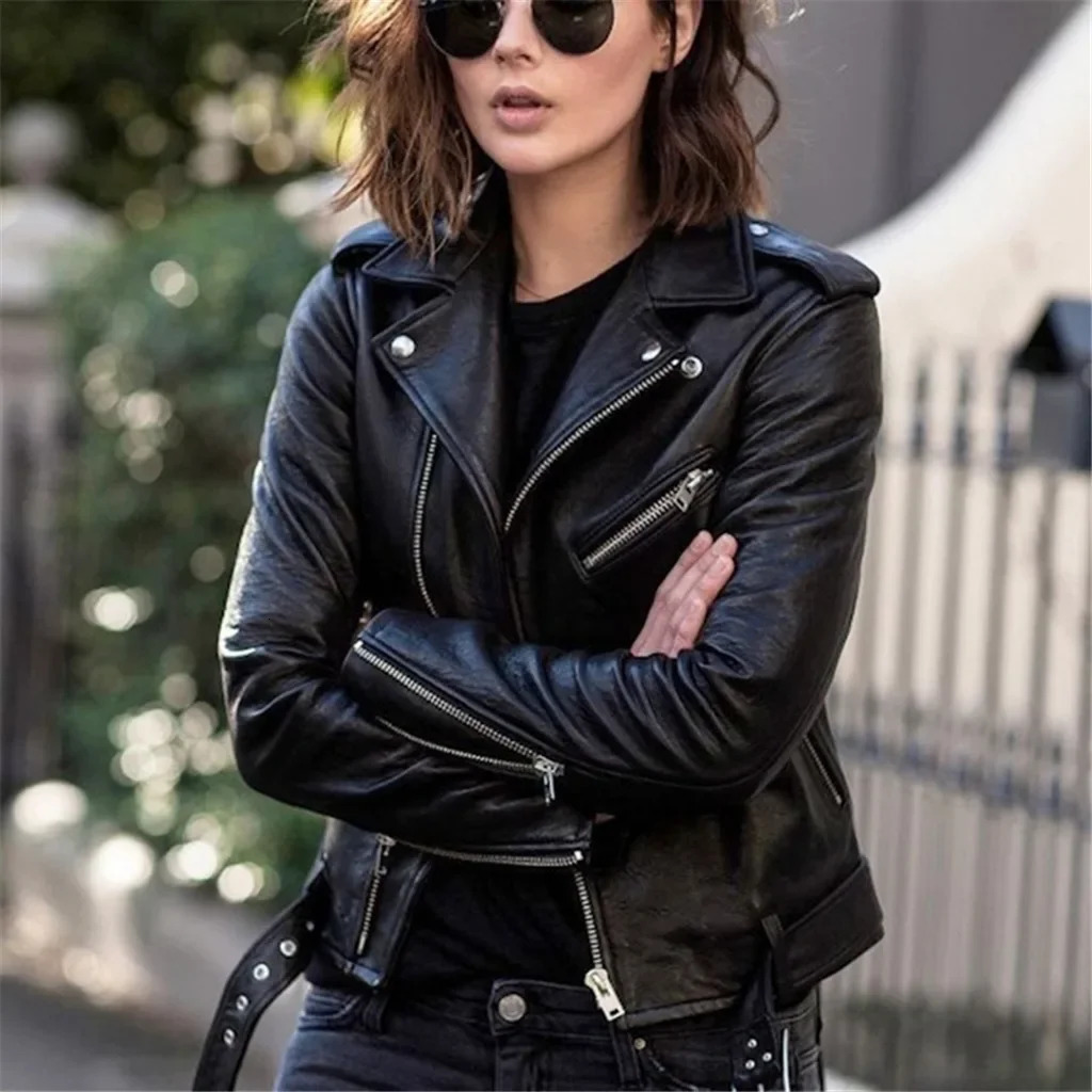 S 5XL Autumn Spring Women Short Faux PU Jacket Slim Fashion Punk Outwear Motorcycle Leather Casual Coat 261016