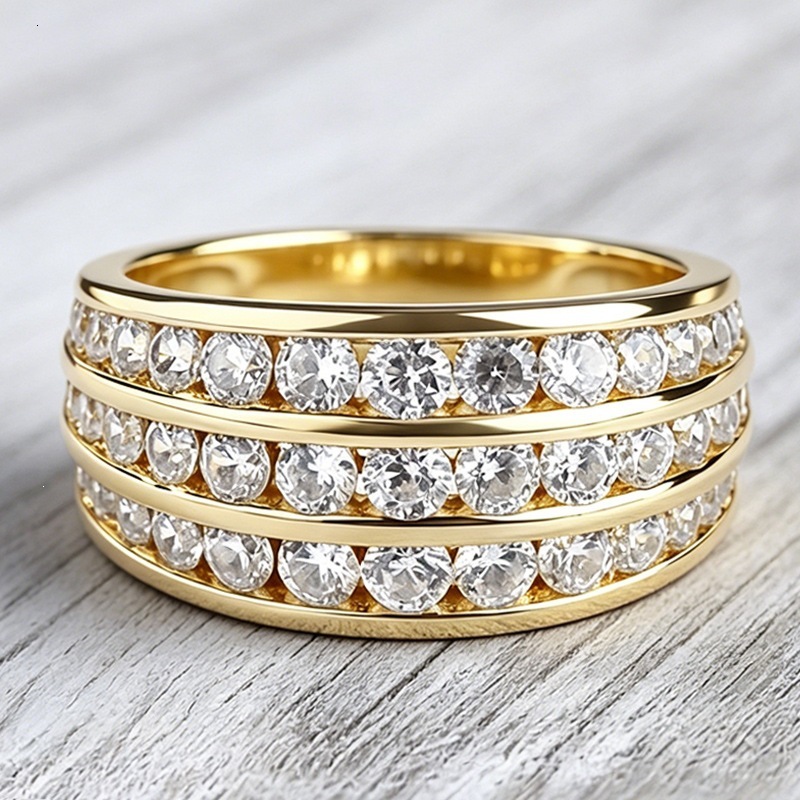 Huitan Amazon New Hand Jewelry Niche Design Three-Row Diamond Zircon For Women Wedding Evening Elegant Ring