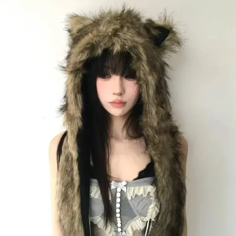 Style Cashmere Women Winter Hat Balaclava Cap Autumn Winter Hats Warm Pullover Snood Hat Collar Bonnet Bear Cap 261017