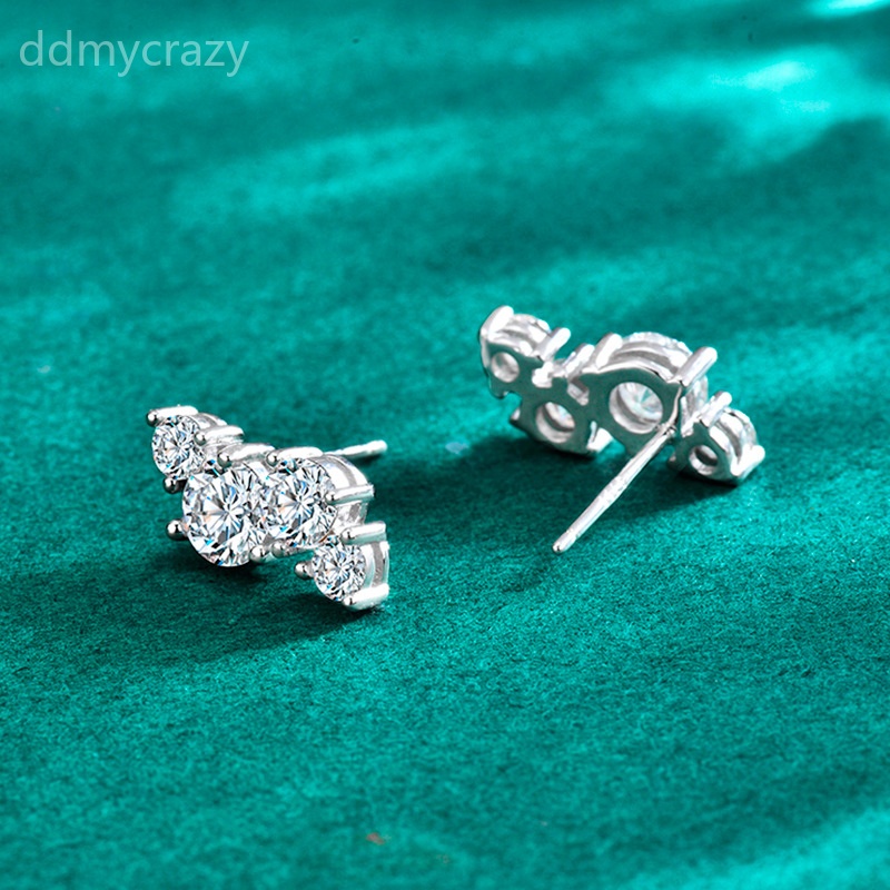 S925 Sterling Silver Full Pave Moissanite Stud Earrings for Women Fashion Elegant Daily Wear Jewelry