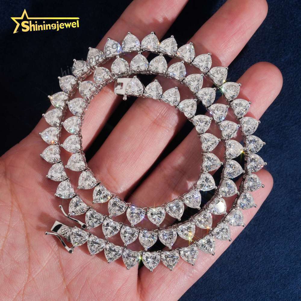 Fine Jewelry 6mm Heart Shape Moissanite VVS Tennis Chain GRA Certificated Custom 925 Sterling Silver Necklace for Women