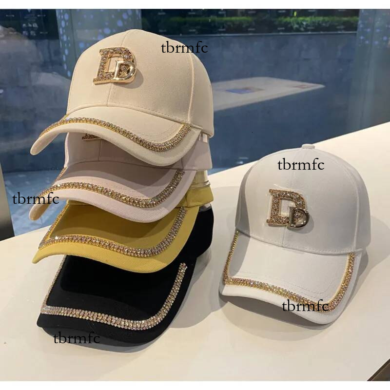 newDesigner Women Baseball Cap Solid Color Cotton With Double D Casquette And Rhinestone Trim On Brim Adjustable Casual Man Sun Hat For Outdoor Dail