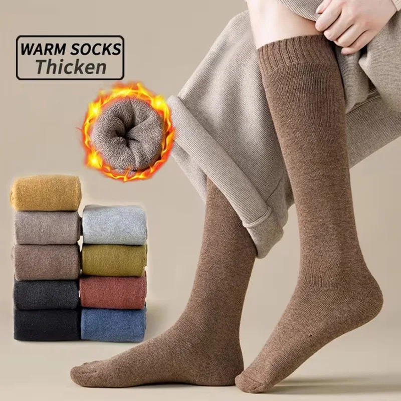 Sock's Winter Warm Long Stockings Thick Thermal Cotton Terry Solid Harajuku Breathable Thicken Casual Knee High 261015