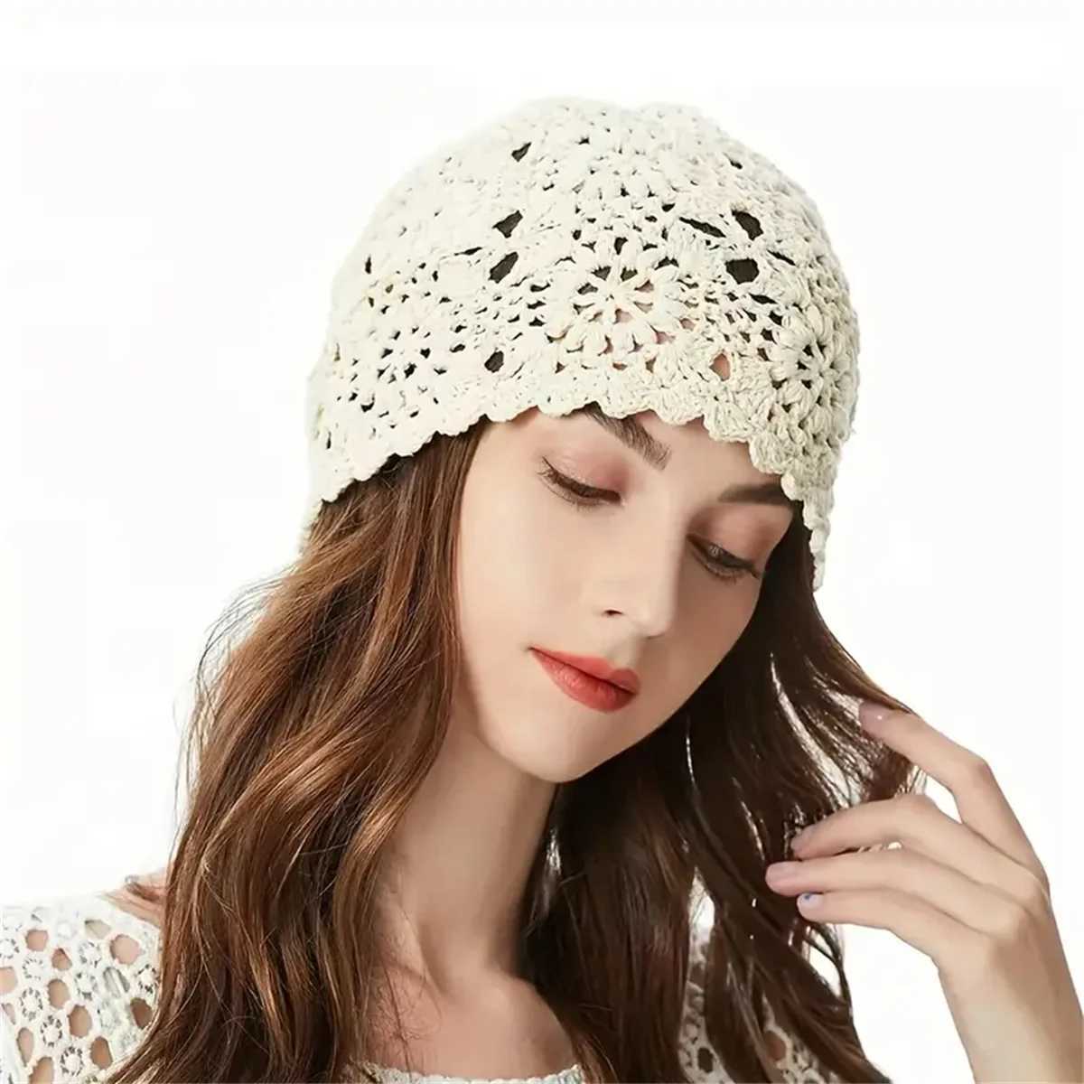 An Instagram with Japanese Spring and Autumn Book Hollow Vintage Handmade Women's Hook Hat Hook Flower Knit Women's Wool Knit Ha S261017DI