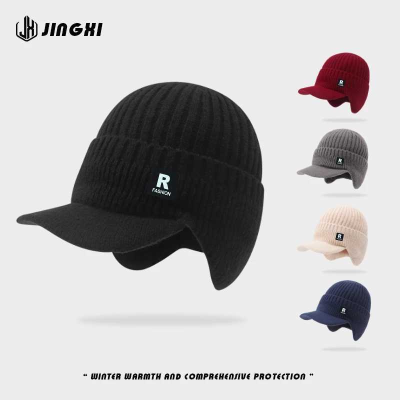 1Pcs Winter Thickeneded Cold-Proof Knitted Hat Unisex Ski Outdoor Warm Woolen Hat with Brim and Ear Protection Winter Trendy Hat S261017IU91