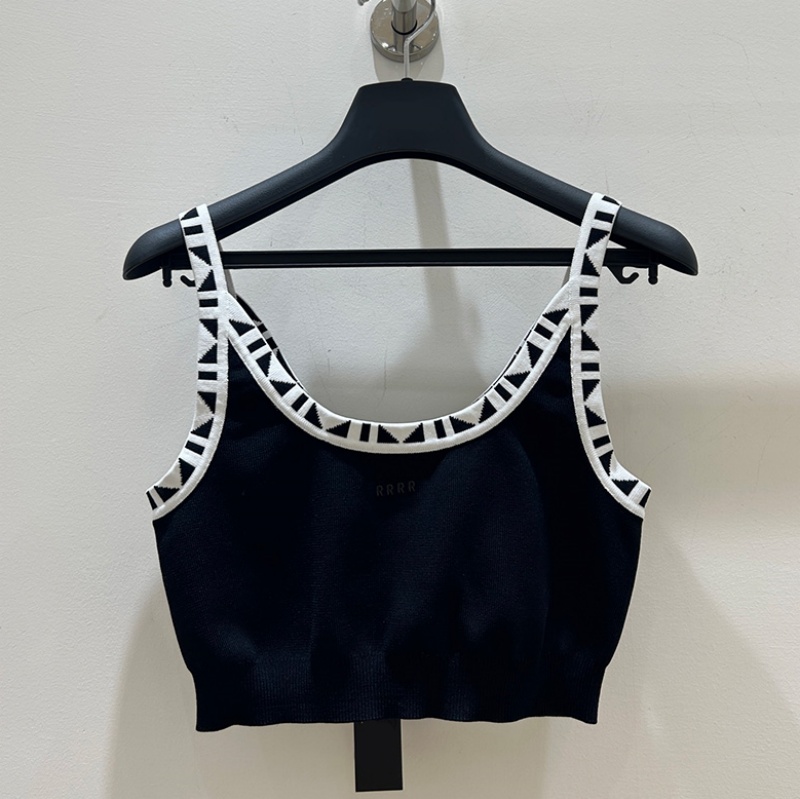 Women Sexy Cropped Knit Camisoles Designer Contrast Trim Knitted Tank Top Birthday Dinner Elegant Casual Slip Dress