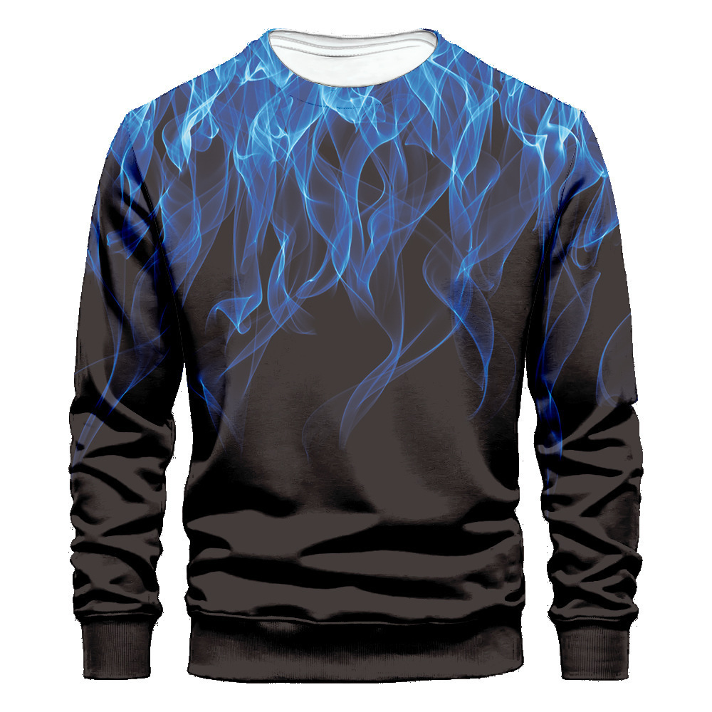 2026 Men's Spring And Autumn Round-Neck 3D Flame Digital Print Casual Long-Sleeve Sweatshirt Free Shipping