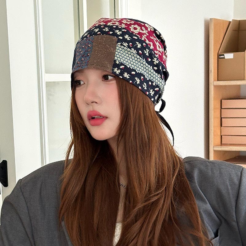 Women's tieback beanie versatile and faceslimming colorful headscarf retro cold weather hat loose fit for large head circumference