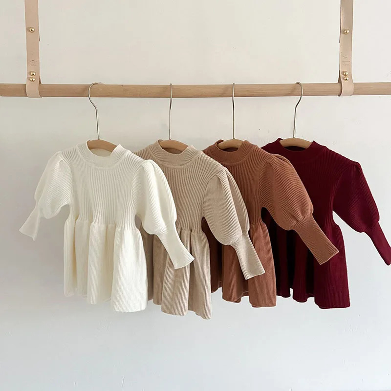 Korean Style Kids Party Dresses Long Sleeve Solid Color Knitting Dress Toddler Princess Dress Autumn Spring Children Clothing261016