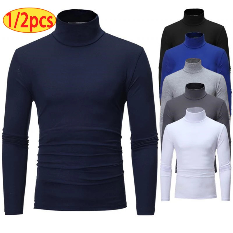 12pcs Autumn Winter Mens High Neck Tshirt Slim Fit Fashion Elastic Long Sleeve Casual Breathable Apparel Pullover 261016