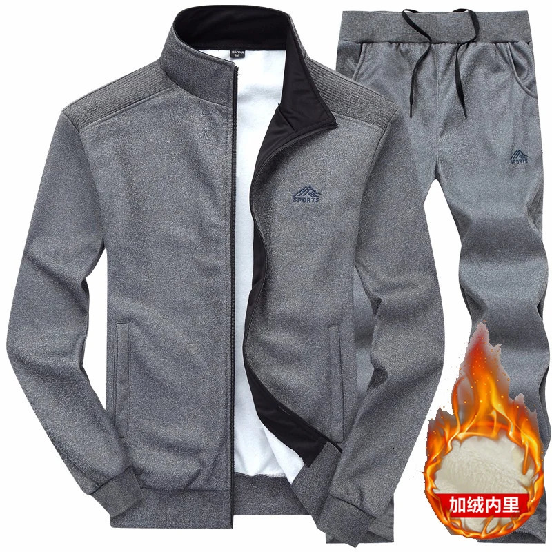 Winter Warm Fleece Lined Sports Tracksuit Men 2 Piece Sets Full Zip Stand Collar Jacket Elastic Waist Drawstring Sweatpants Sets 261016