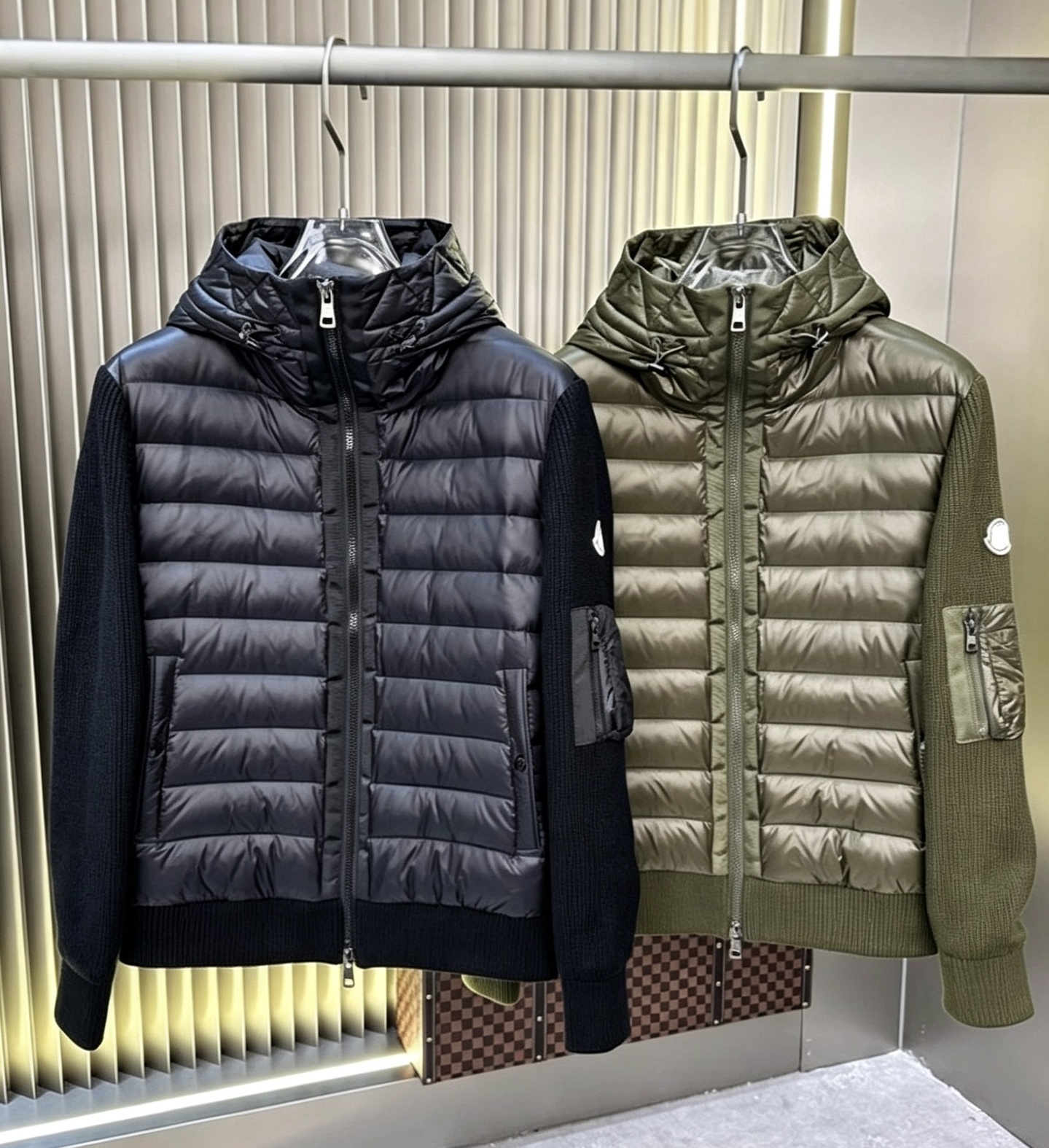 mens puffer jacket winter designer Hooded knitted splicing sweater lightweight down jacket Fluffy womens Coat Sweater