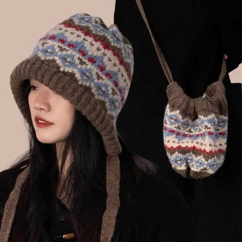 Beanie/Skull Caps Winter Knitted Hat for Women Men Classic Striped Retro Beanie Thick Warm Ear Flap Cap for Autumn Winter Q261017
