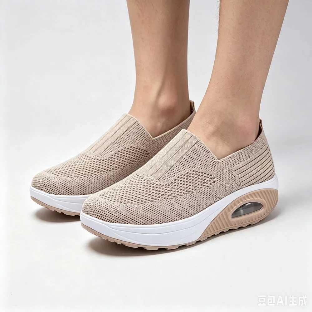 Casual Shoes Women's Air Cushion Mesh Walking Shoes Breathable Slip On Platform Sneakers Casual Loafers H261016