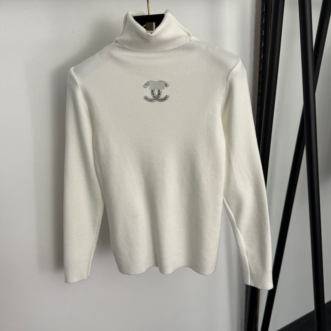 Designer High-End Elegant Warm Women's Diamond-Embellished High-Neck Long-Sleeve Knitted Base Shirt Top 3575