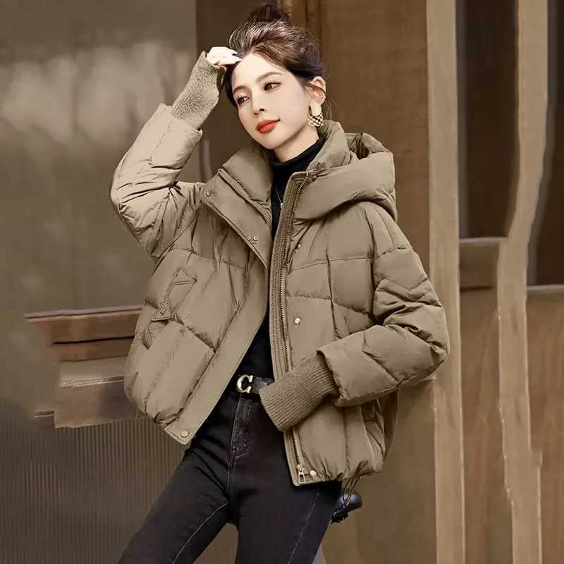 Women's Down Parkas 2026 Winter Fashion Duck Down Coat Women Stripe Oversize Short Jacket Autumn Casual Slim Pocket ParkasT261017