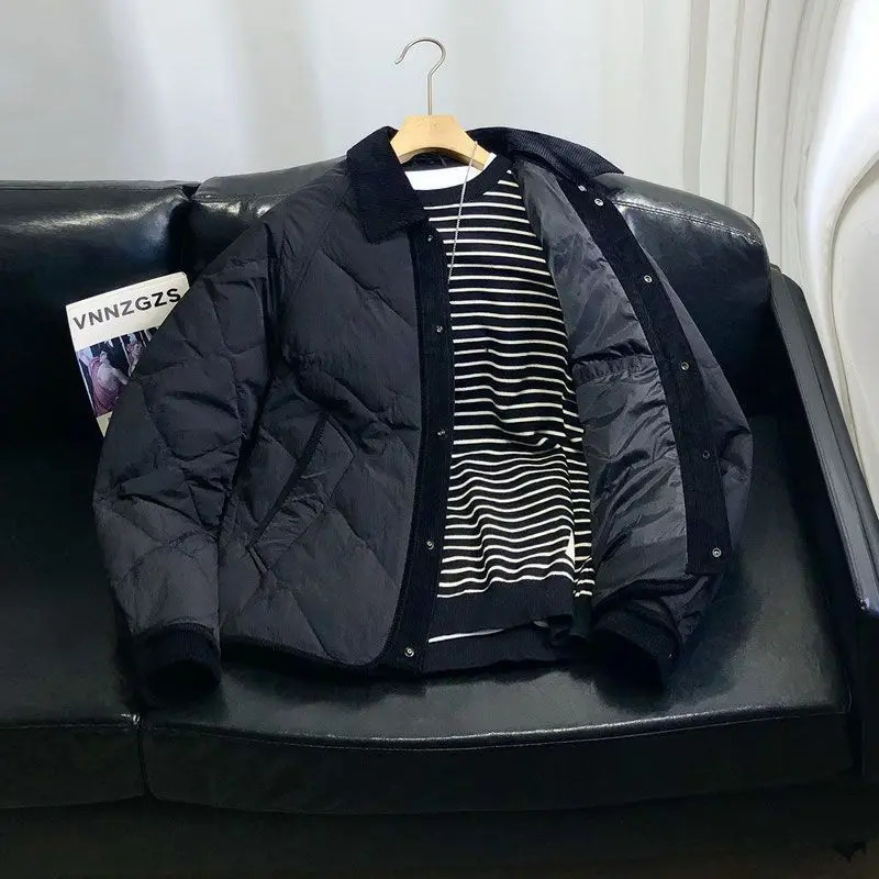 2026 Winter Lapel Loose Down Jackets Mens Fashion White Duck Bread Coats Male Clothing Two Piece Overcoats M826 261017