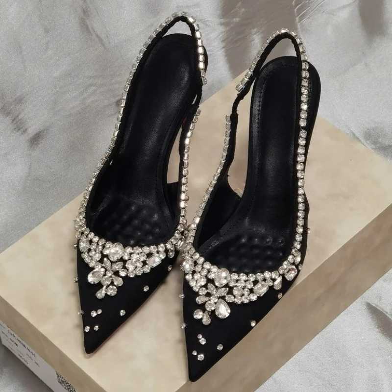 Shiny Rhinestone Pointy Toe Pumps Sandals Women Sexy Wedding Dress Party Shoes Satin Luxury Diamonds Designer High Heels Female Q261015