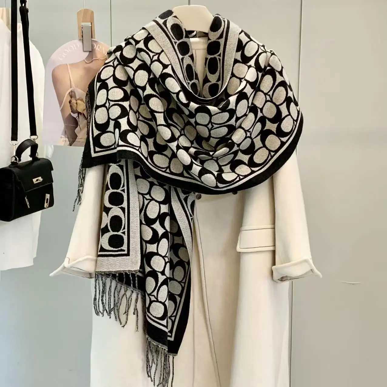 Autumn and Winter Popular Imitation Cashmere Scarf Women's Double-sided Thick Tassel Shawl Dual-use Warm and Versatile Scarf S261017YCB8