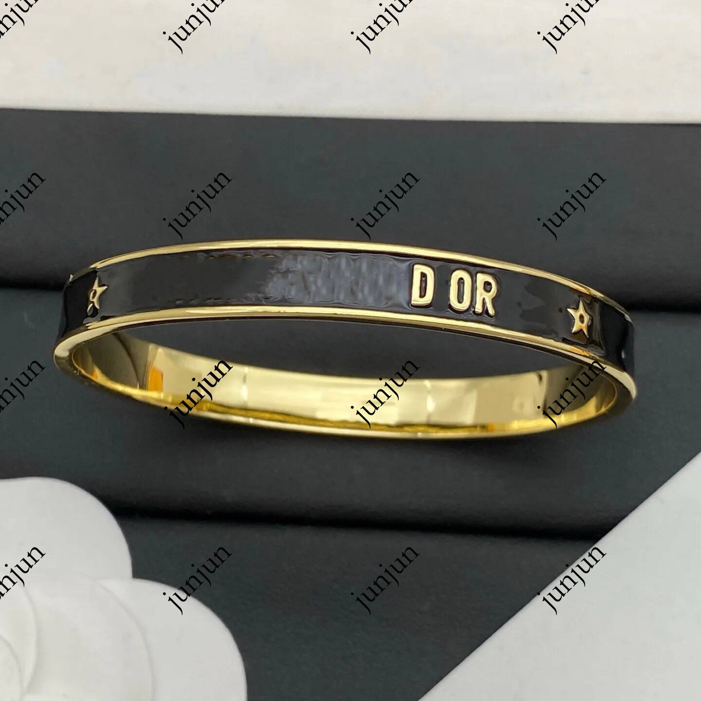 Luxury Black Enamel Letter Star Bangle Bracelets Brass Material 18K Gold Plated Fashion Women Daily Jewelry Gift