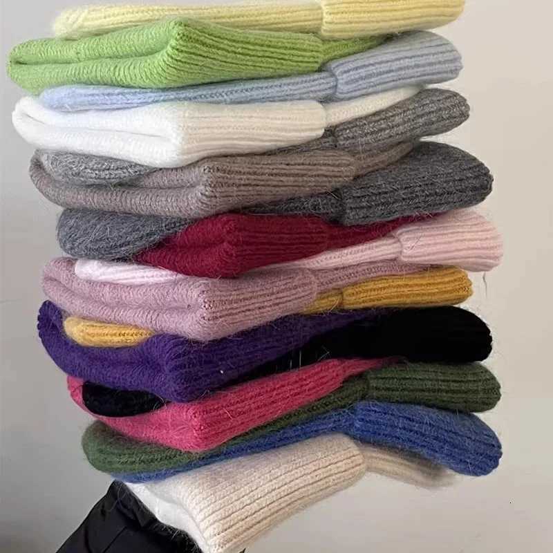 Beanie/Skull Caps 2025 Angora Knit Winter Hat For Womens Rabbit Fur Fluffy Knitted Beanies Korea Luxury Bonnet Female Soft Warm Skullies Beanies Q26