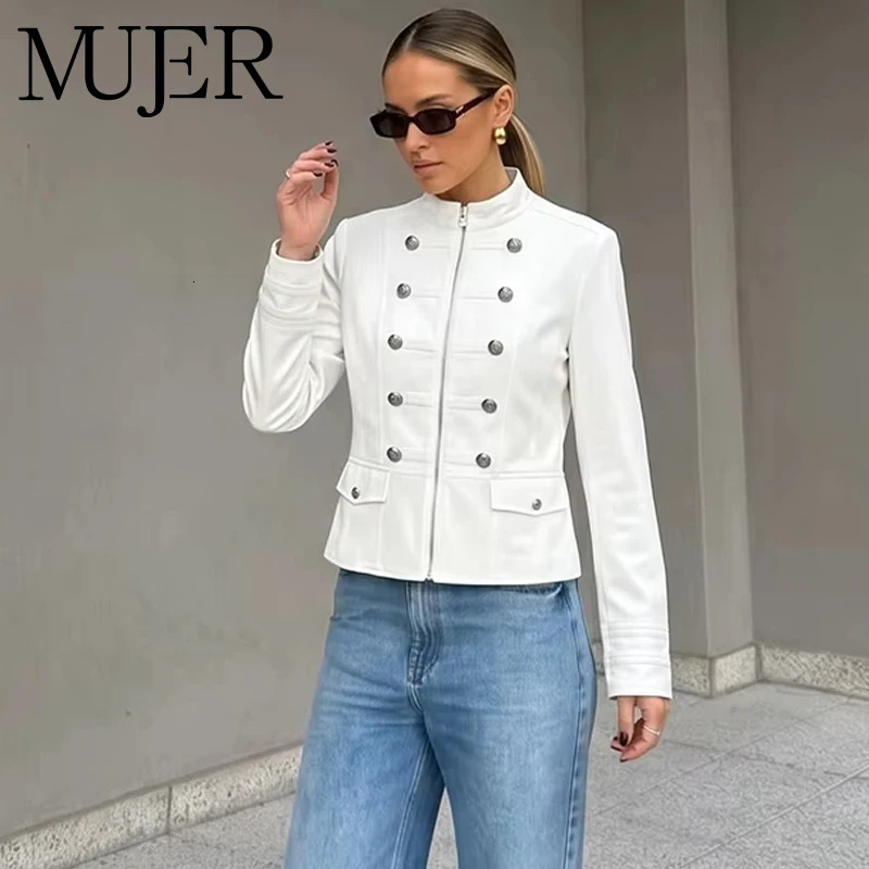 MUJER Button Women's Tailoring Blazers High Collar Fitted Coat Woman Long Sleeve Office Blazer Holiday Jackets 261015