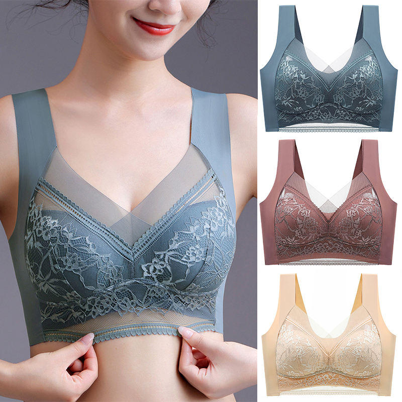 FallSweet Seamless Ice Silk Push Up Bra for Women Wireless Lace Bralette Plus Size Brassiere Summer Comfort Underwear Lingerie dongdumaoyi
