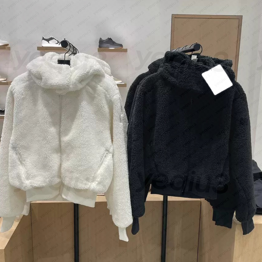 Womens Sherpa Fleece jacket Puffer hooded jacket Luxury Lounge Thickened Cropped Loose Fit Winter LA Casual Outerwear