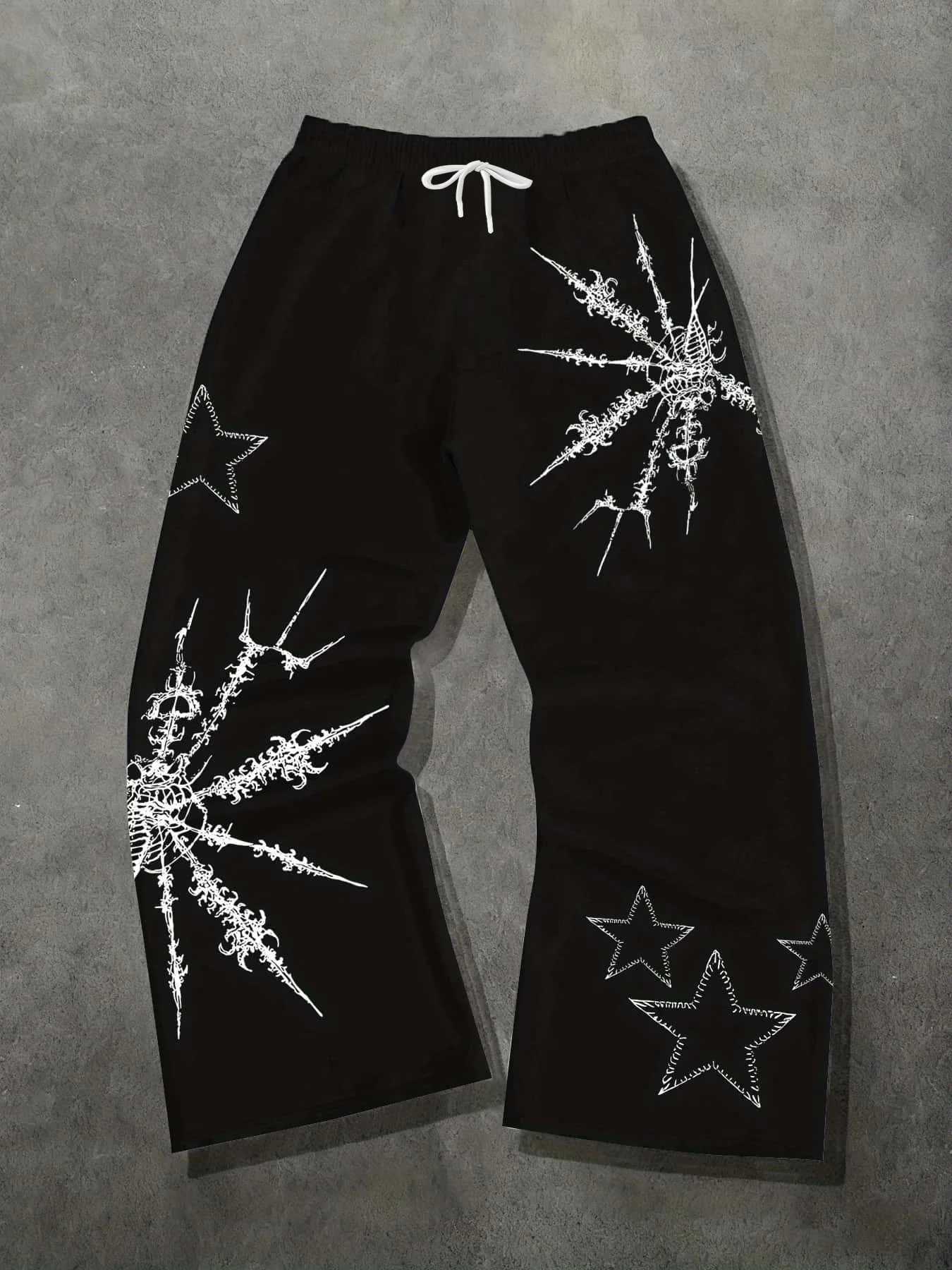American Street Thorn Star Print Dark Style Trendy Brand Loose Straight Tube Unisex Slimming New Street Style Men's Pants S261016XGMT