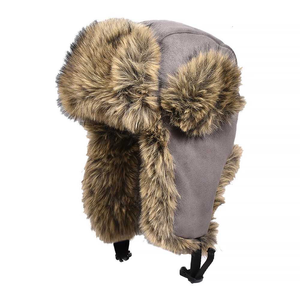 Trapper Hats Winter Ushanka Hat Men Pilot Trapper Hat Faux Fur Leather Snow Skiing Cap with Ear Flaps Thick Winter Bomber Hat MaleT261017