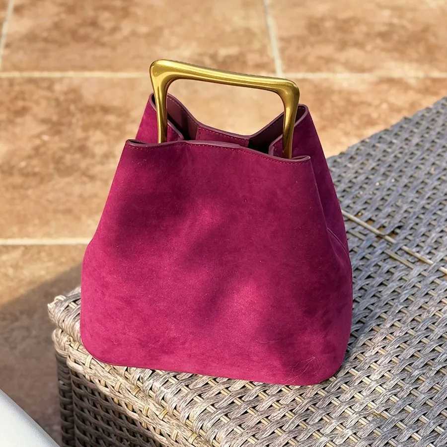 Evening Bags Genuine Suede Leather Women Shoulder Crossbody Bucket Bag Designer Ladeis Small Handbag for Woman Cowhide Female Tote New H261016
