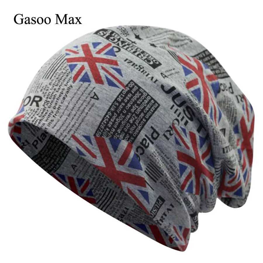 Beanie/Skull Caps Spring Autum Slouchy Skullies Beanie Hats Classic Flag Print Casual Caps Solid Cotton Female Hat Women Men Bonnet Beanie CapT26101