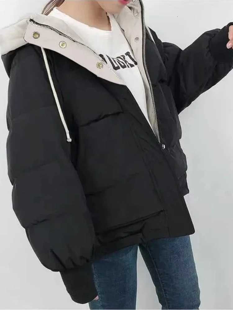 Women's Down Parkas Korean Sweet Warm Female Puffer Coat 2000s Pocket Solid Parkas Padding Thick New in Outerwears Hooded Y2k Women's Jack