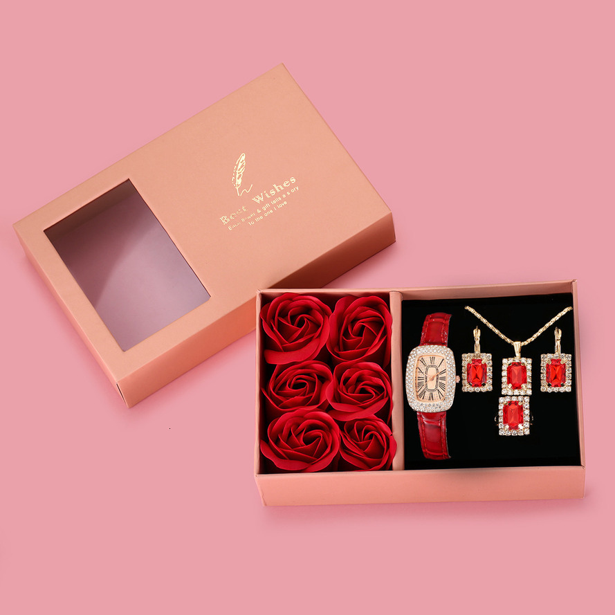 atch Pigeon Egg-Shaped Case, Full Diamond Quartz Strap Elegant And Luxurious Women's Watch, Rose Flower Gift Box Set Ladies ljh654