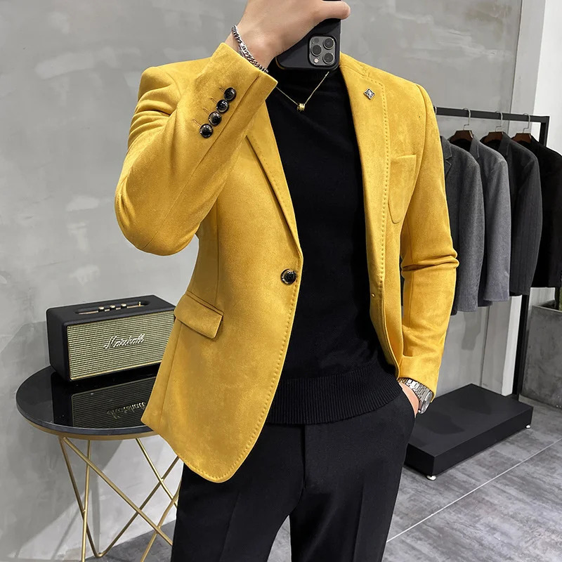Men's Deerskin Fleece Suit Jacket Spring High Quality Single Button Slim Fit Business Casual Suit Coat Men Clothing 261015