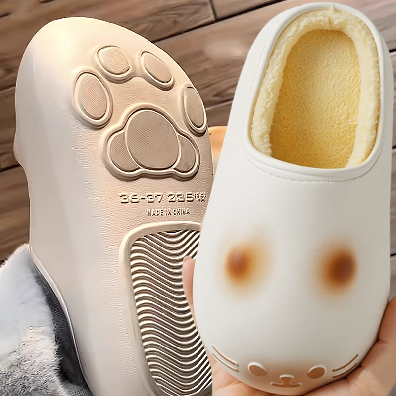 Kawaii Ultra Light Plush Cotton Slippers Outdoor Sports Waterproof Warm Shoes Autumn Winter Non-slip Bottom Cats Paws Slipper ddmykukumalu