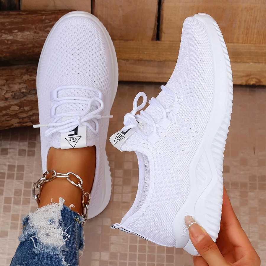 Casual Shoes Women's White Slip-On Casual Sneakers - Breathable Fabric Upper Lining Elastic Side Panels for Easy Wear H261016