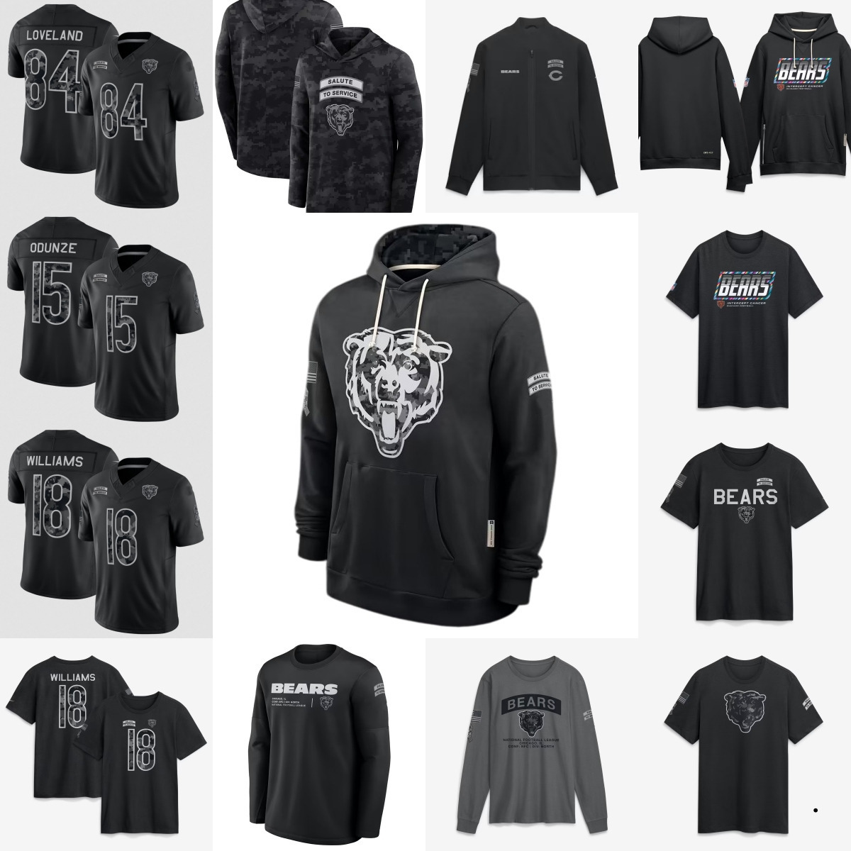 Bears Men T-shirt 2026 Salute to Service Sideline Pullover Hoodie Long sleeves Jerseys Women Youth Black Jacket