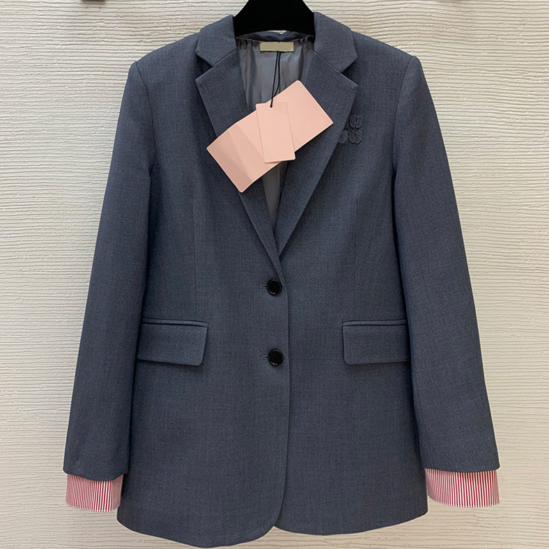 Preppy Style Women Panelled Suit Coat Elegant Striped Cuff Button Loose Outwear Autumn Birthday Campus Office Meeting Chic Overcoat