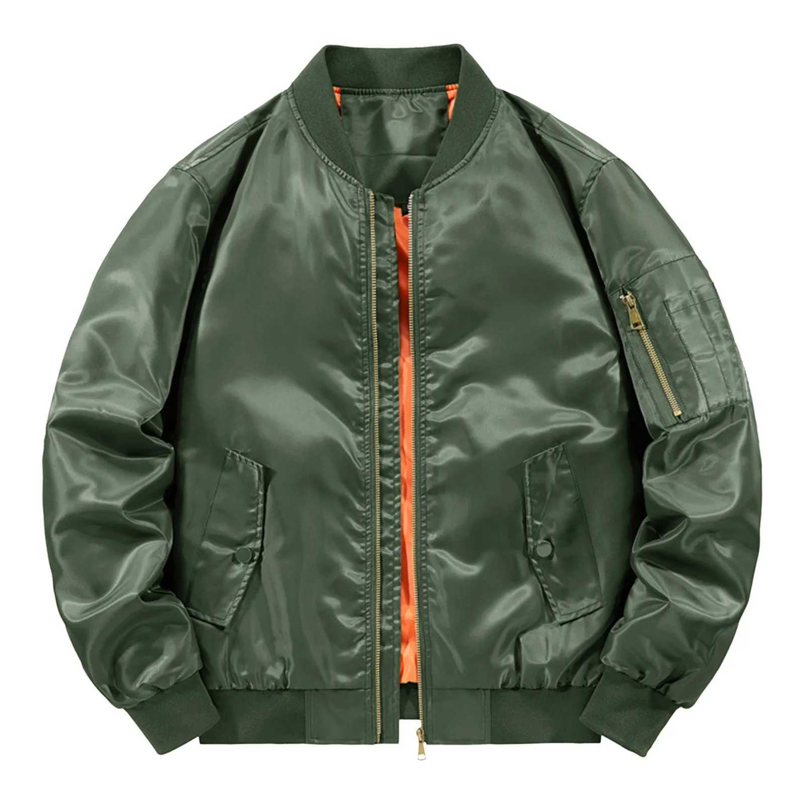 Men'S Leisure Standing Neck Bomber Jacket Spring And Autumn Vintage Long Sve Zippered Lightweight Baseball Jacket Coat S261017NZ0O