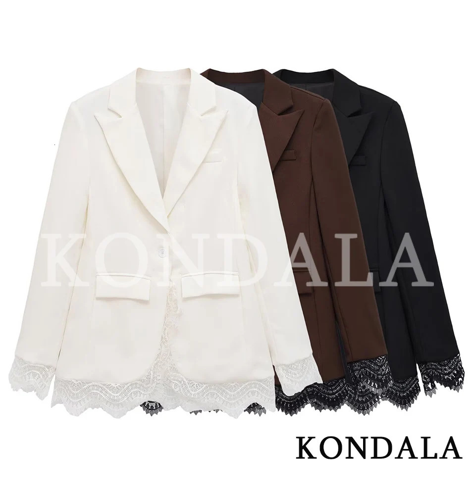 KONDALA Women Commute Chic LaceHem Blazer Elegant Dinner Cocktail Party Slim 2026 Early Fall Trendy High Street 261015