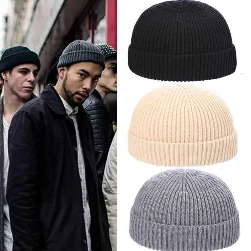 Beanie/Skull Caps Solid Color Warm Knitted Brimless Hat Women Men Beanies Winter Autumn Hip Hop Skullcap Street Men Beanie Unisex Melon Cap MaleT261