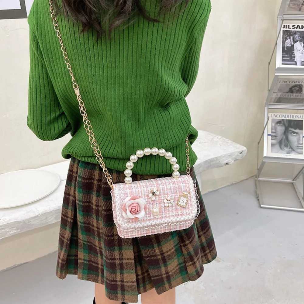 Fashion Flower Decoration Small Square Bag Pearl Handle Mini Shoulder Bag Korean Style Crossbody Bags Girls L261017B58U