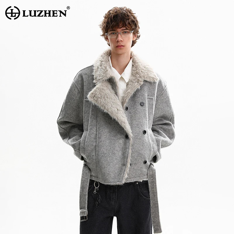 LUZHEN Lamb New Fashion High Quality 2026 Wool Winter Brushed Liner Warm Casual Jacket Men's Handsome Solid Color Parkas