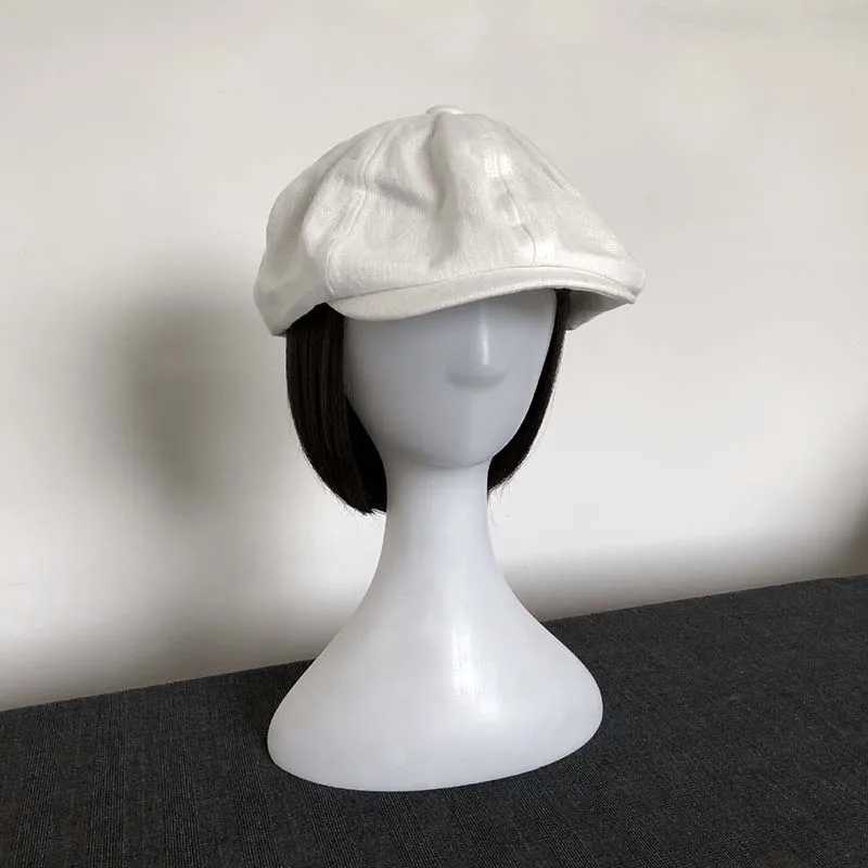 Single Summer Layer Ultra-thin Linen Octagonal Hat Retro British Style Beret White Wide Brim Peaked Cap For Women Slim Face M261016