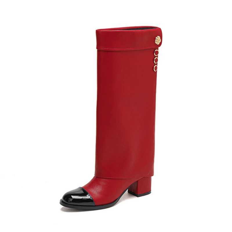 Brand Genuine Leather Mixed Color Flower Long Boots Autumn Winter Spicy Girls 5.5cm High Heels Fashion Knee High Women Boots 44 Q261015