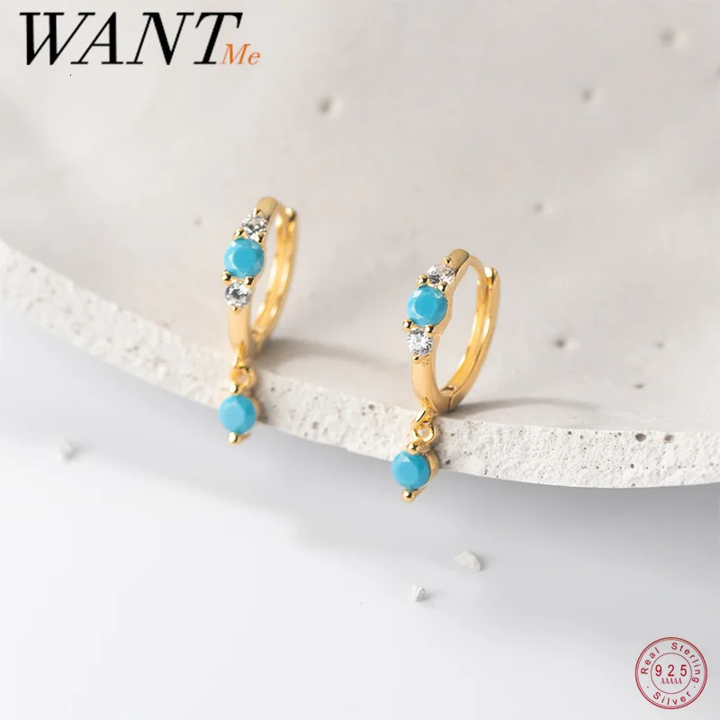 WANTME 925 Sterling Silver y Turquoise Charms Drop Earrings for Women Bohemian Fashion Elegant Jewelry Accessories 261016